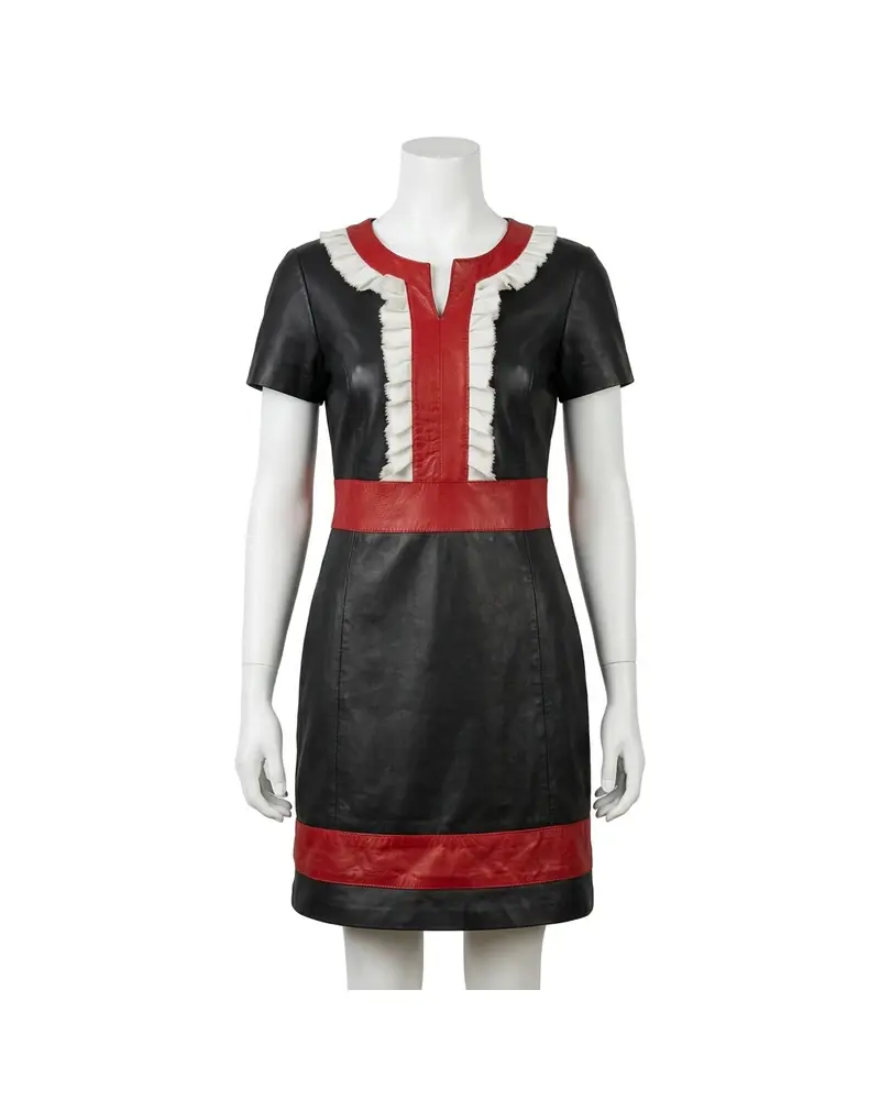 Black and Red Short-Sleeve Leather Dress