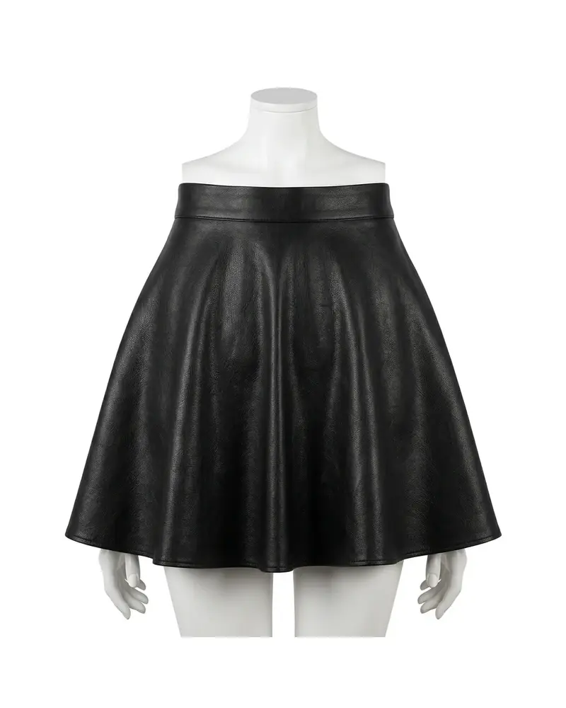 Black Pleated Leather Mini Skirt