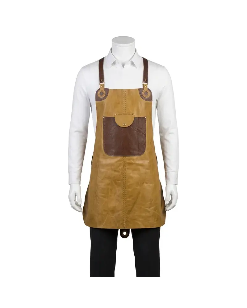 Yellow Contrast-Pocket Leather Apron