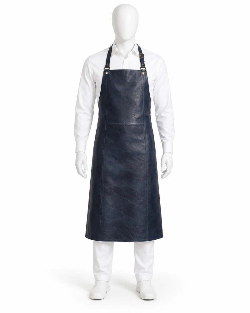 Navy Long Bib Leather Apron