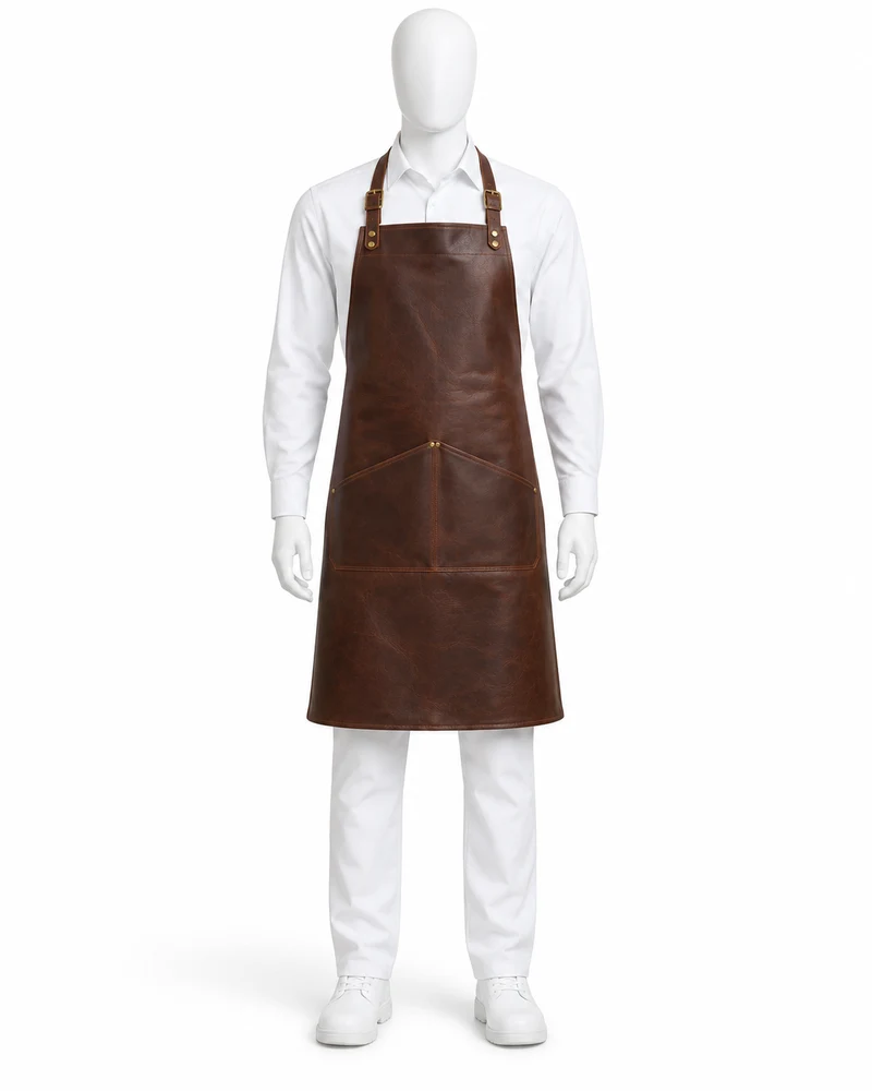 Chocolate Brown Angled-Pocket Leather Apron