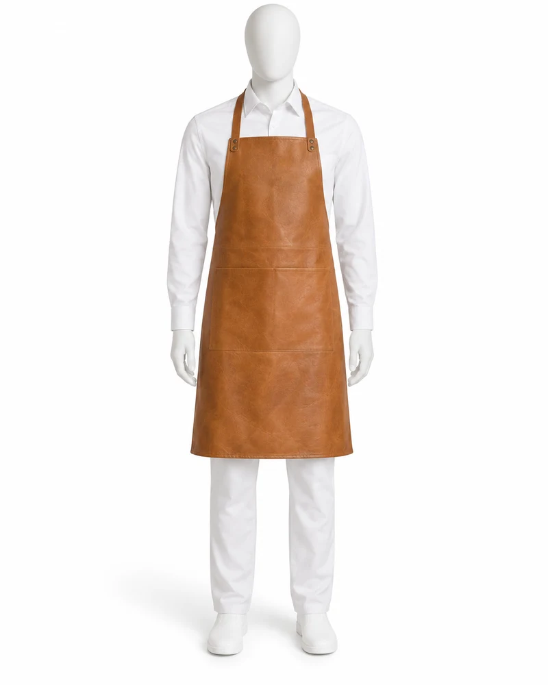 Camel Narrow-Bib Leather Apron