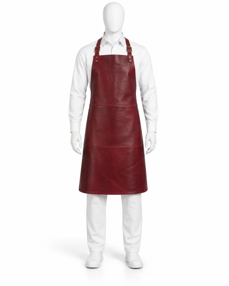 Burgundy Double-Panel Leather Apron