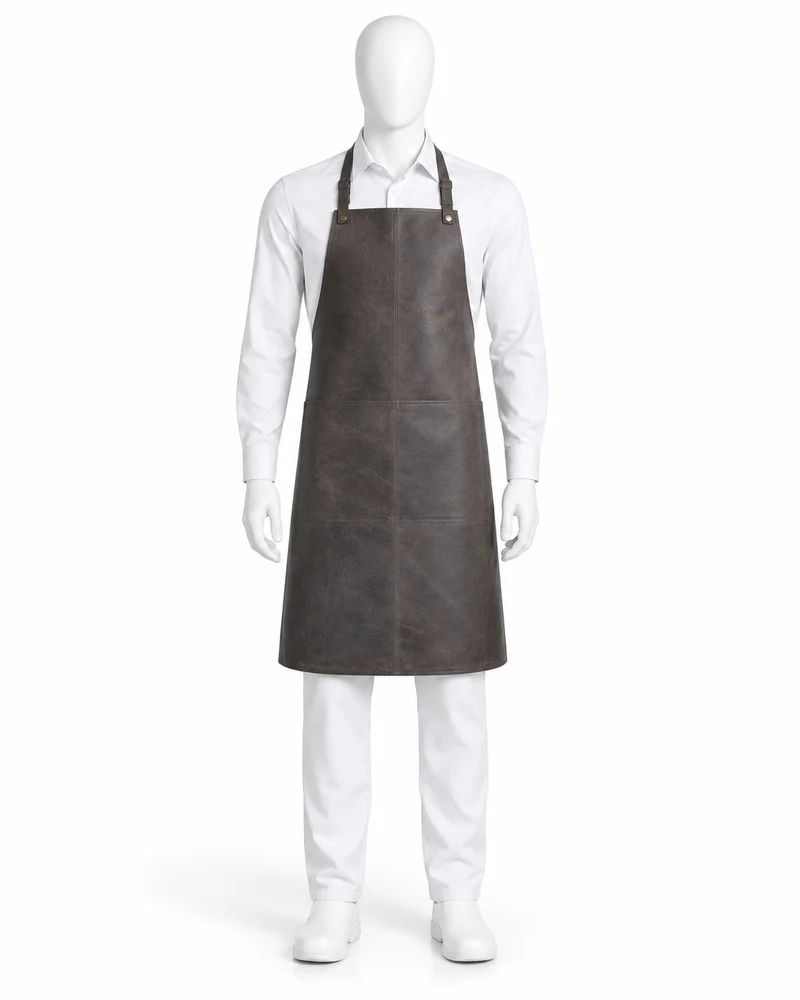 Slate Grey Narrow-Bib Leather Apron