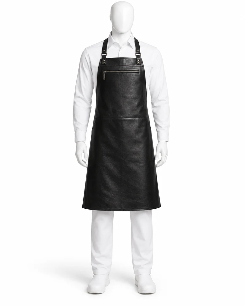 Black Chest-Zip-Pocket Leather Apron