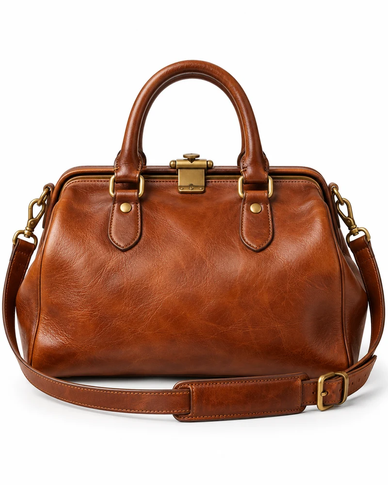 Cognac Structured Doctor Leather Bag