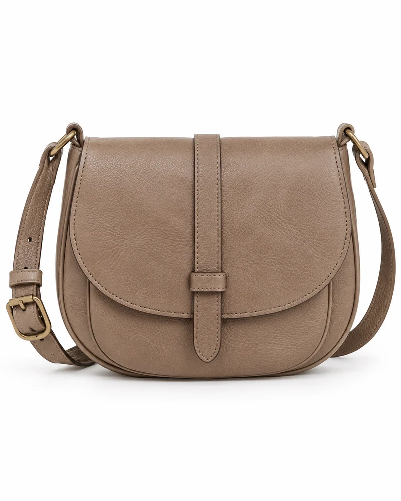 Taupe Saddle Crossbody Leather Bag