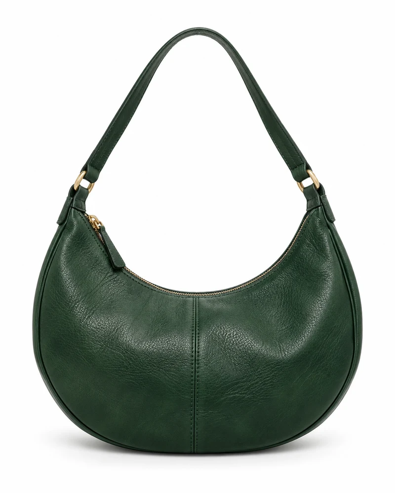 Forest Green Half-Moon Shoulder Leather Bag