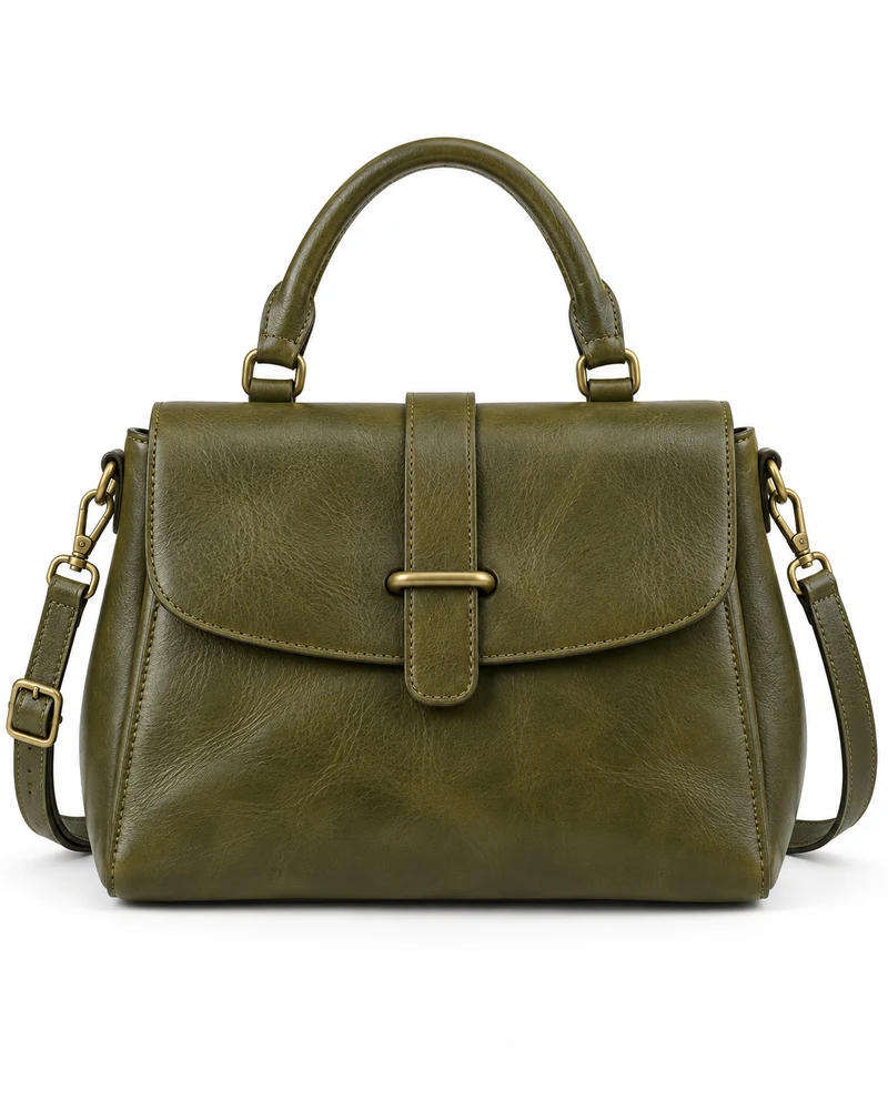 Olive Top-Handle Leather Satchel
