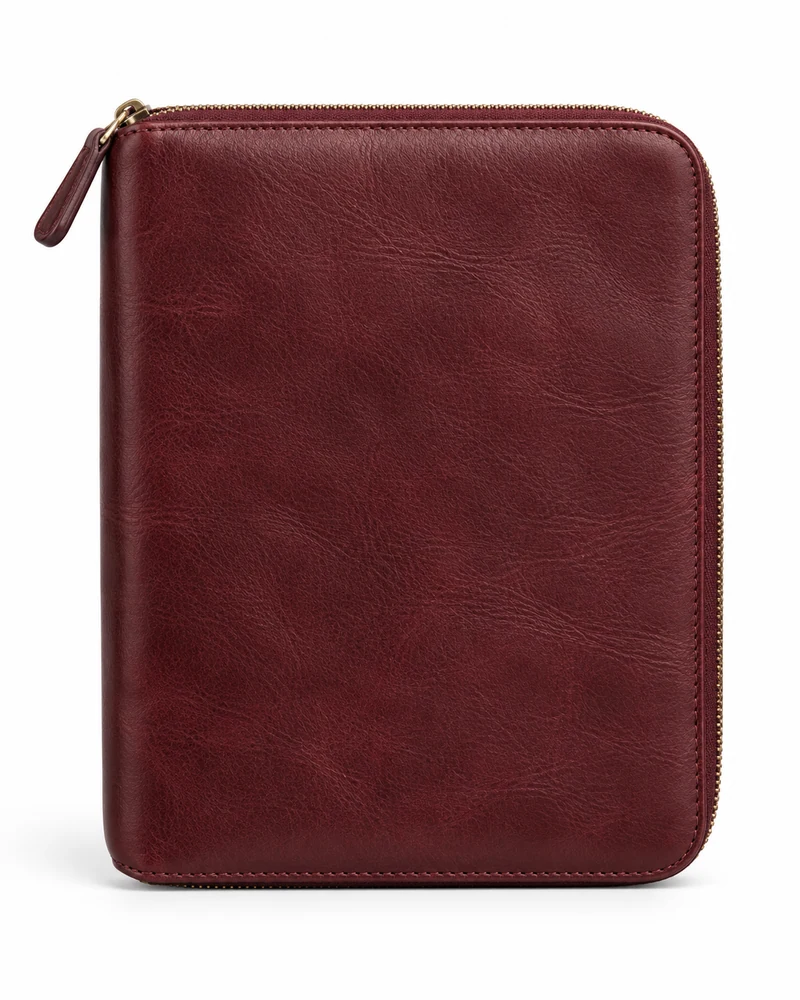 Burgundy Zip-Around Leather Case