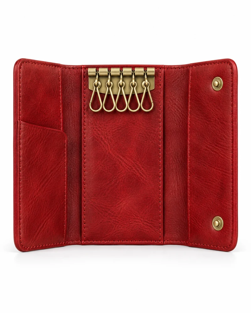 Red Fold-Out Leather Key Case