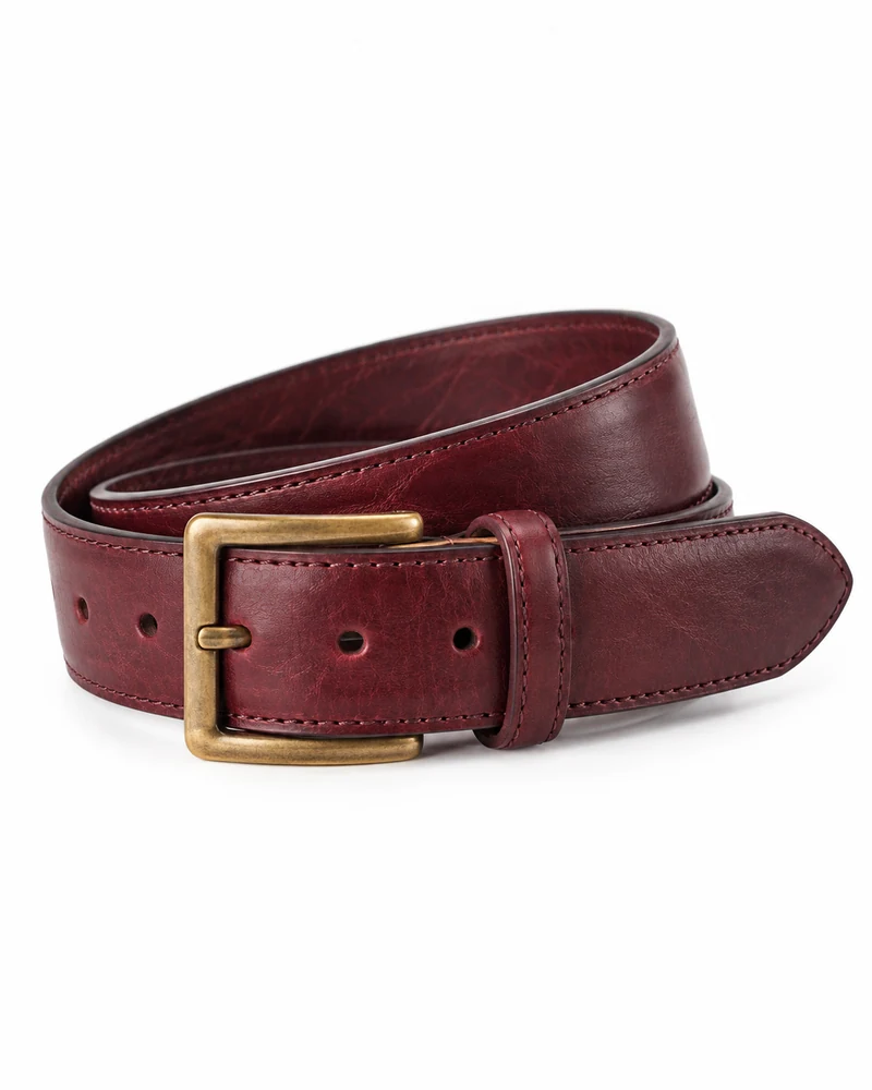 Burgundy Rectangular-Buckle Leather Belt