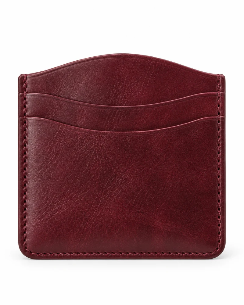 Burgundy Curved-Top Leather Card Holder