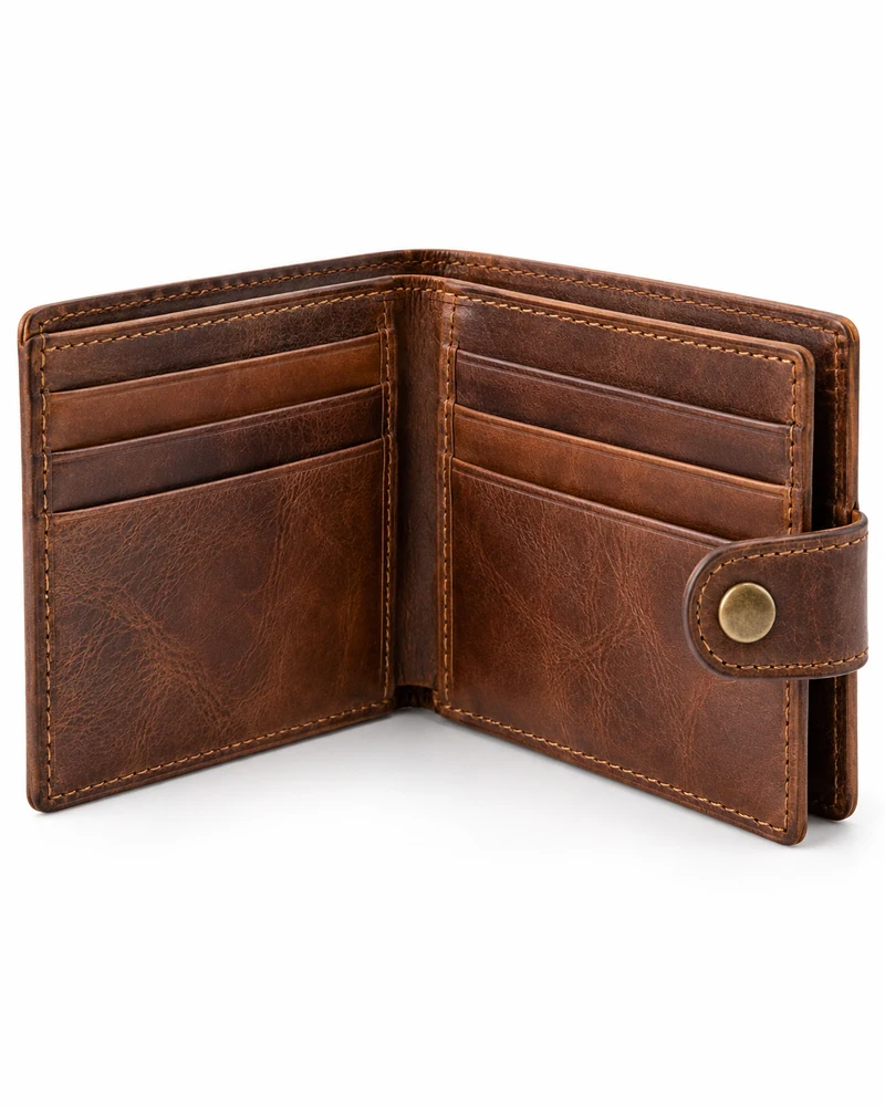 Brown Snap-Tab Leather Wallet