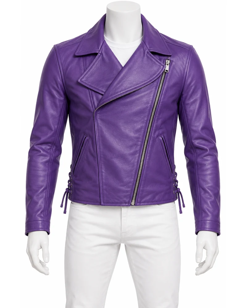 Electric Violet Men's Overlap Collar Moto Leather Jacket