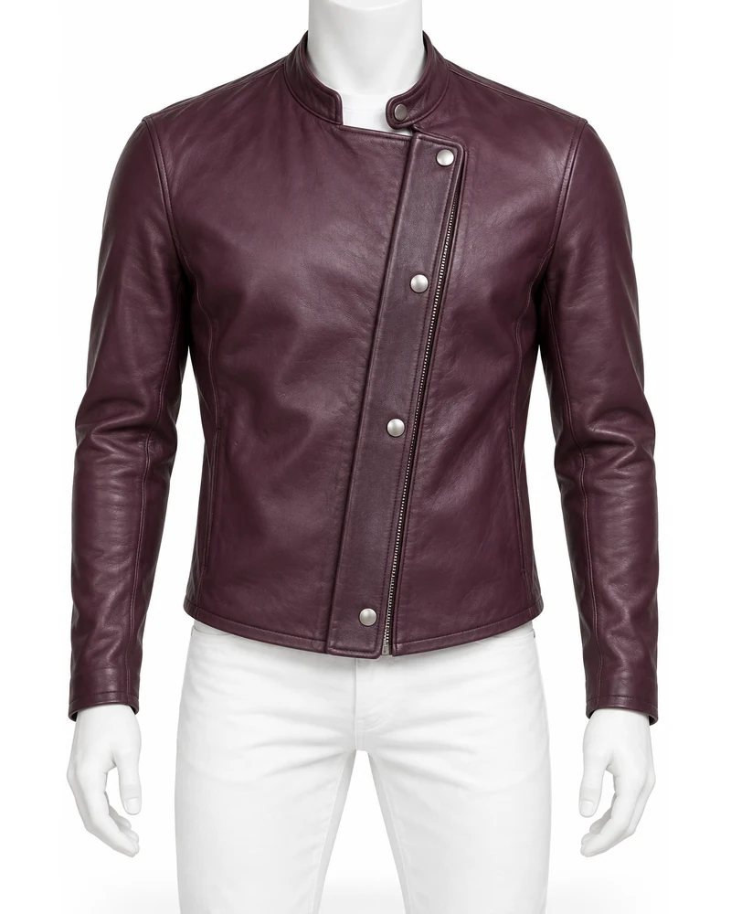 Grape Men's Snap Overlay Moto Leather Jacket