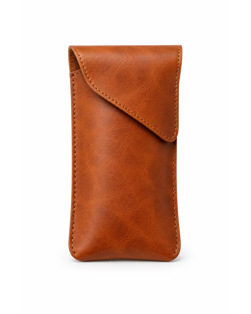 Cognac Foldover Sunglasses Sleeve Leather Accessory