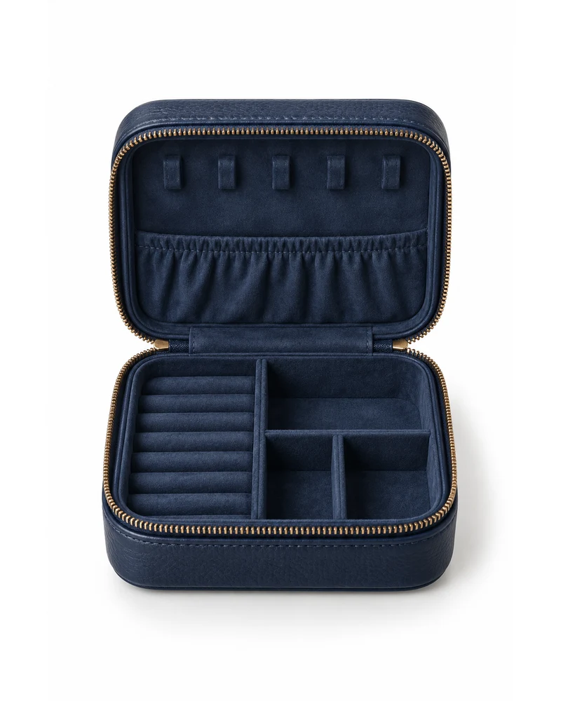 Navy Jewellery Zip Case Leather Accessory