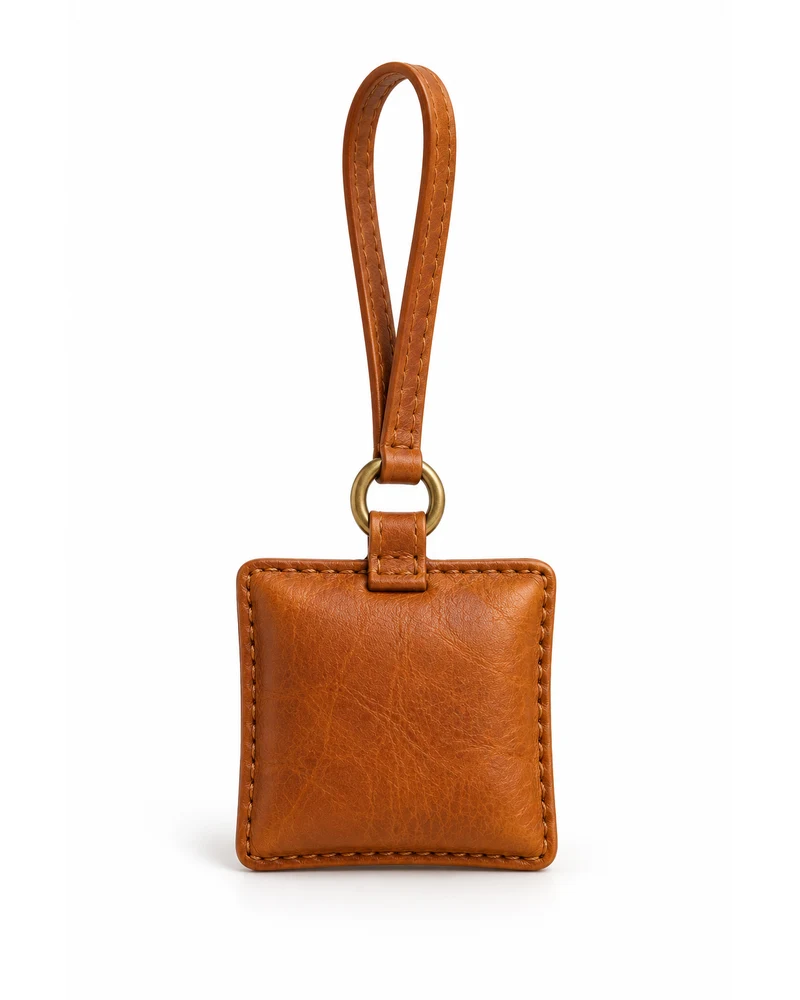 Caramel Square Bag Charm Leather Accessory