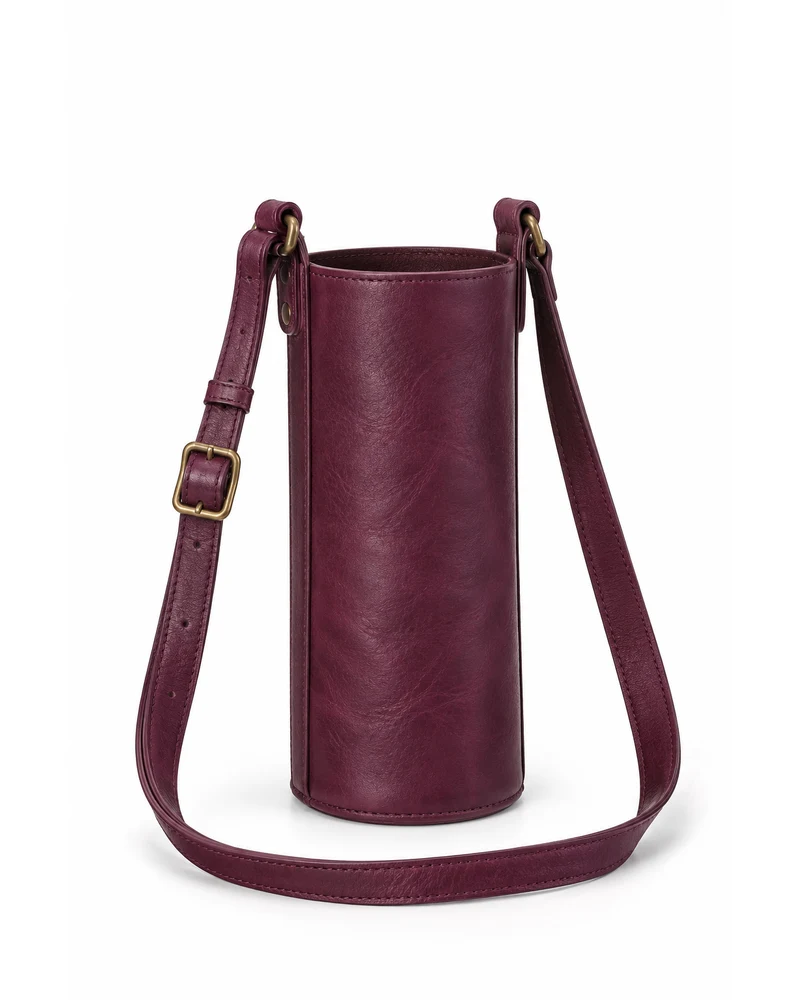 Plum Water-Bottle Sling Leather Accessory