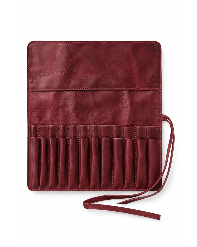 Burgundy Paintbrush Roll Leather Accessory