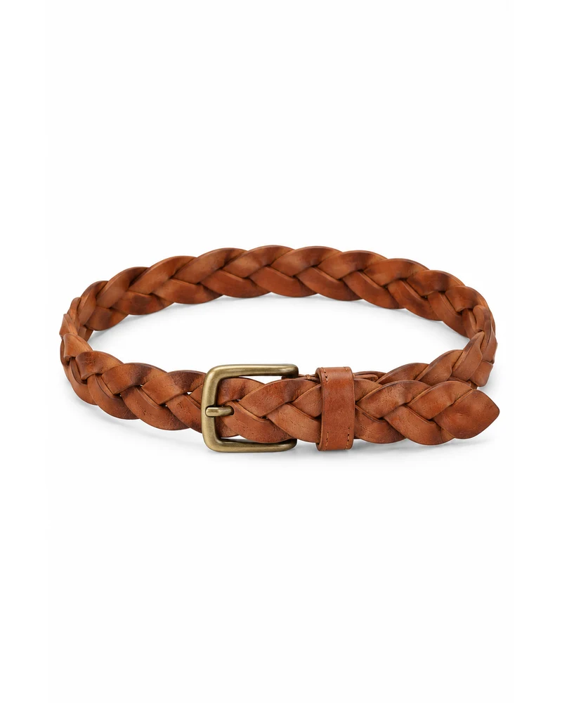 Tan Braided Three-Strand Leather Belt
