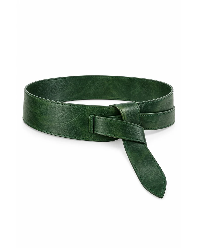 Forest Green Wrap-and-Tie Leather Belt