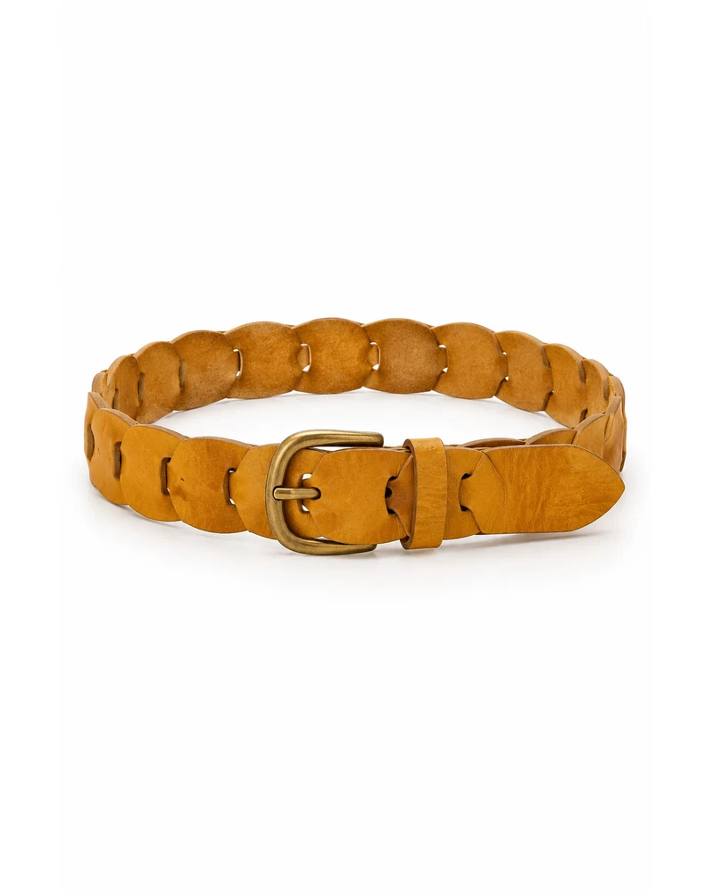 Mustard Interlocking-Loop Leather Belt