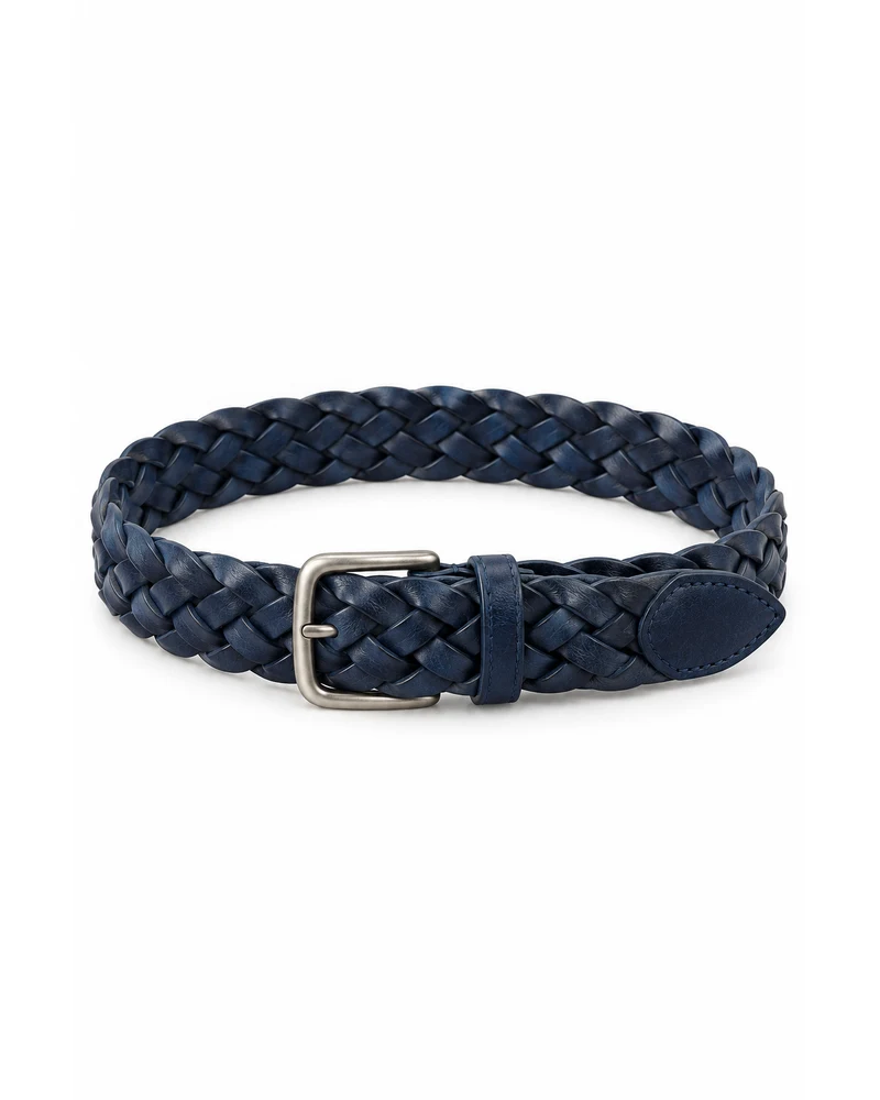 Midnight Blue Braided Eight-Strand Leather Belt