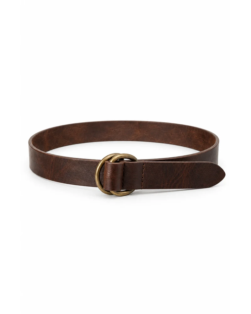 Espresso Twin-Ring Narrow Leather Belt