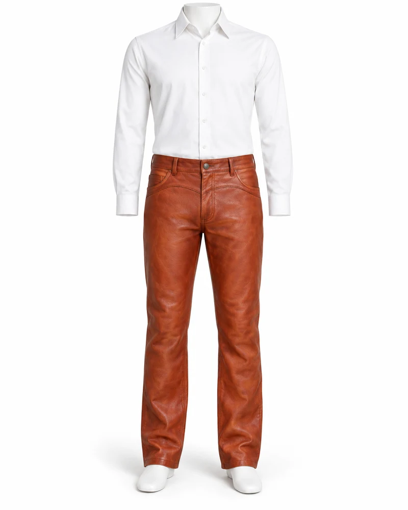 Terracotta Men Western-Yoke Leather Trousers
