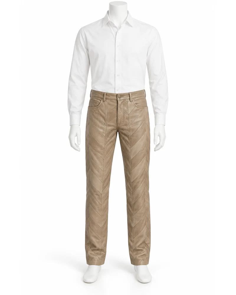 Stone Men Herringbone-Pieced Leather Trousers