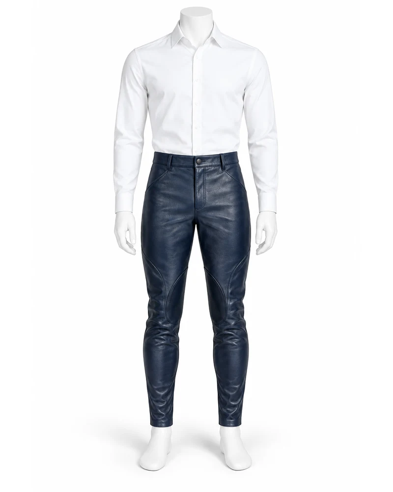 Midnight Blue Men Narrow-Leg Jodhpur Leather Trousers