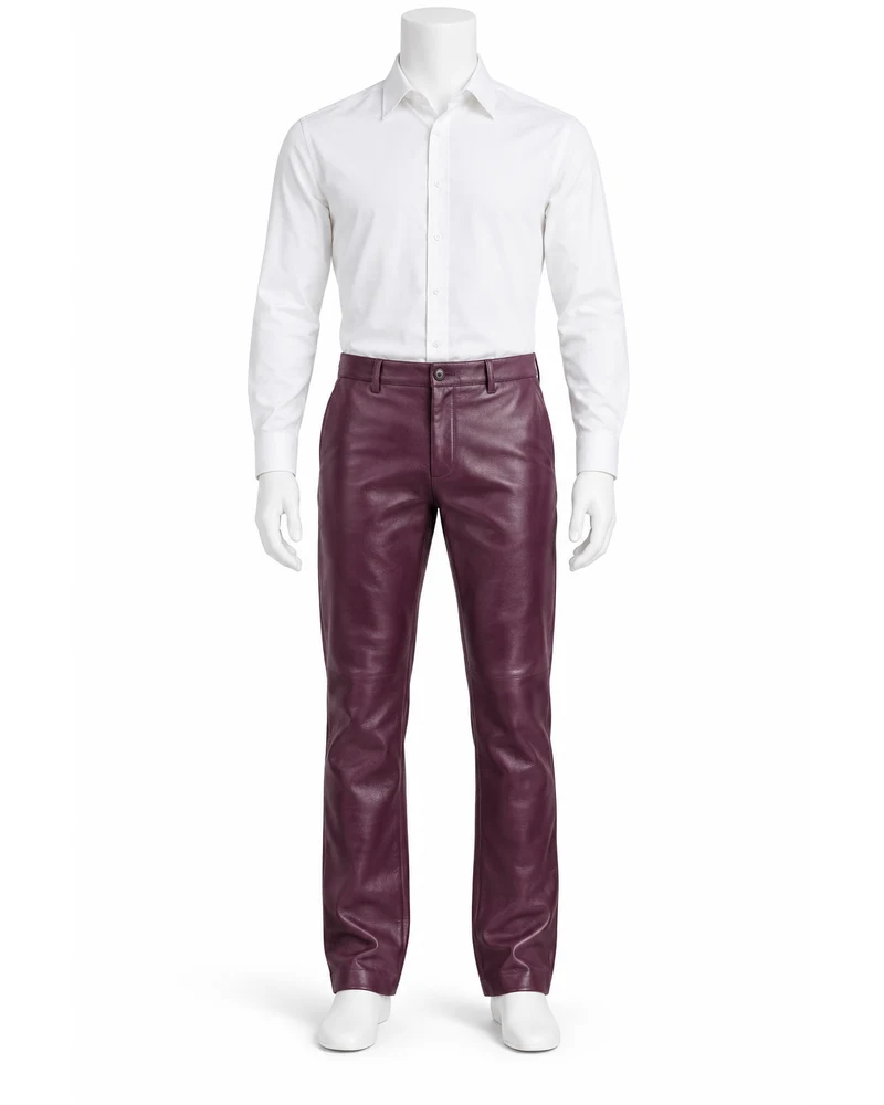 Plum Men Flat-Front Dress Leather Trousers