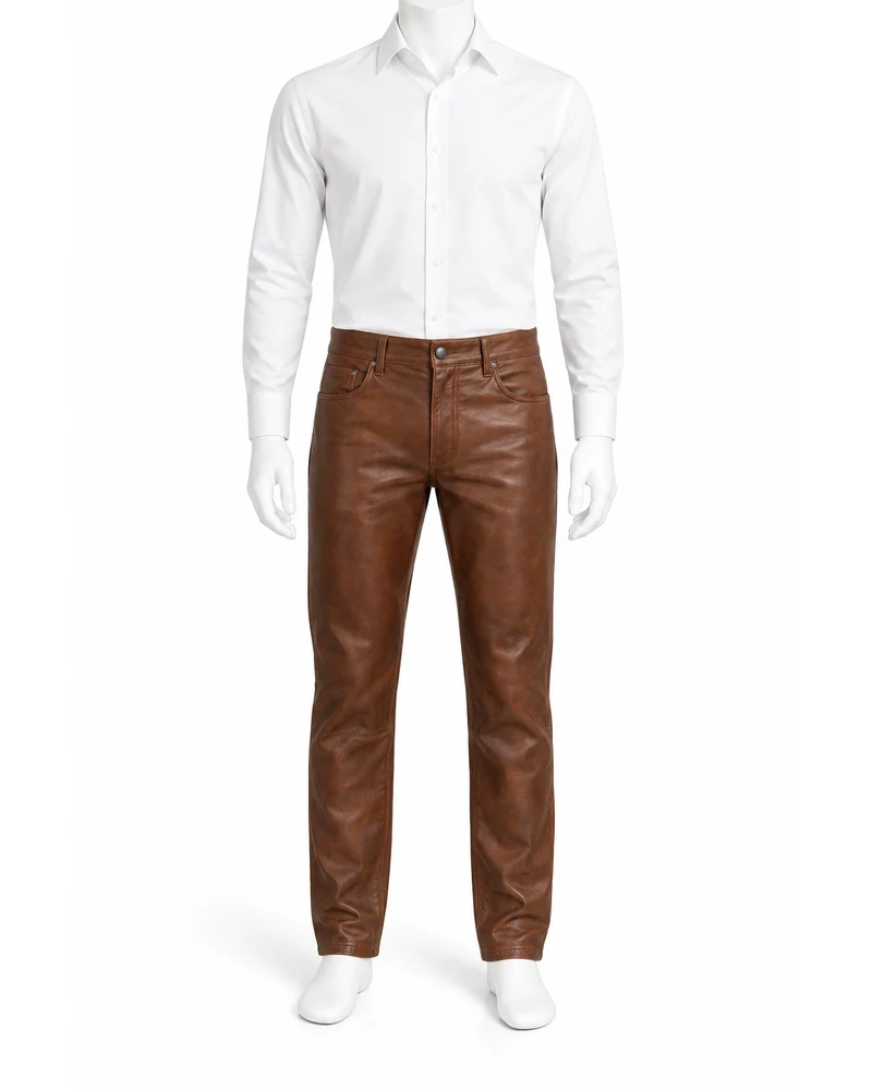 Walnut Men Four-Pocket Travel Leather Trousers