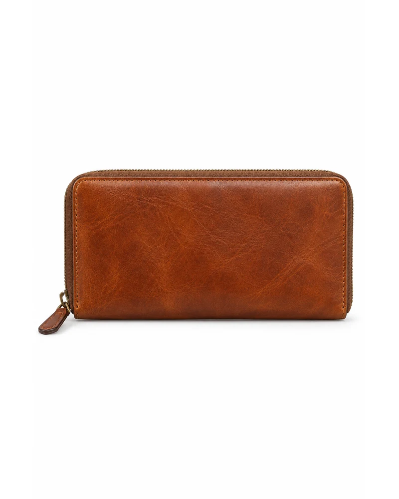 Cognac Zip-Around Accordion Men Leather Wallet