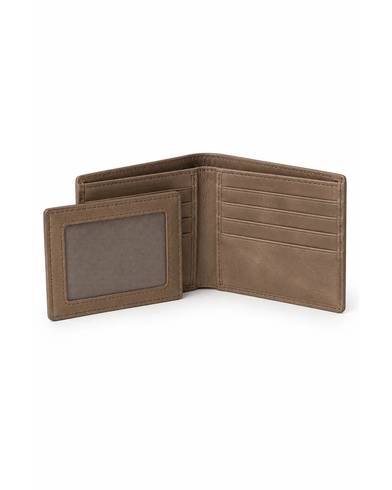 Taupe Removable-ID Bifold Men Leather Wallet