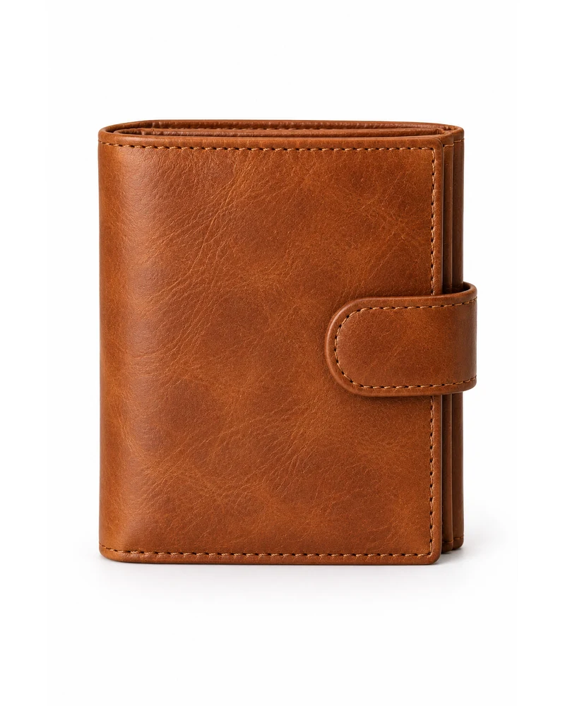 Caramel Snap-Tab Trifold Men Leather Wallet