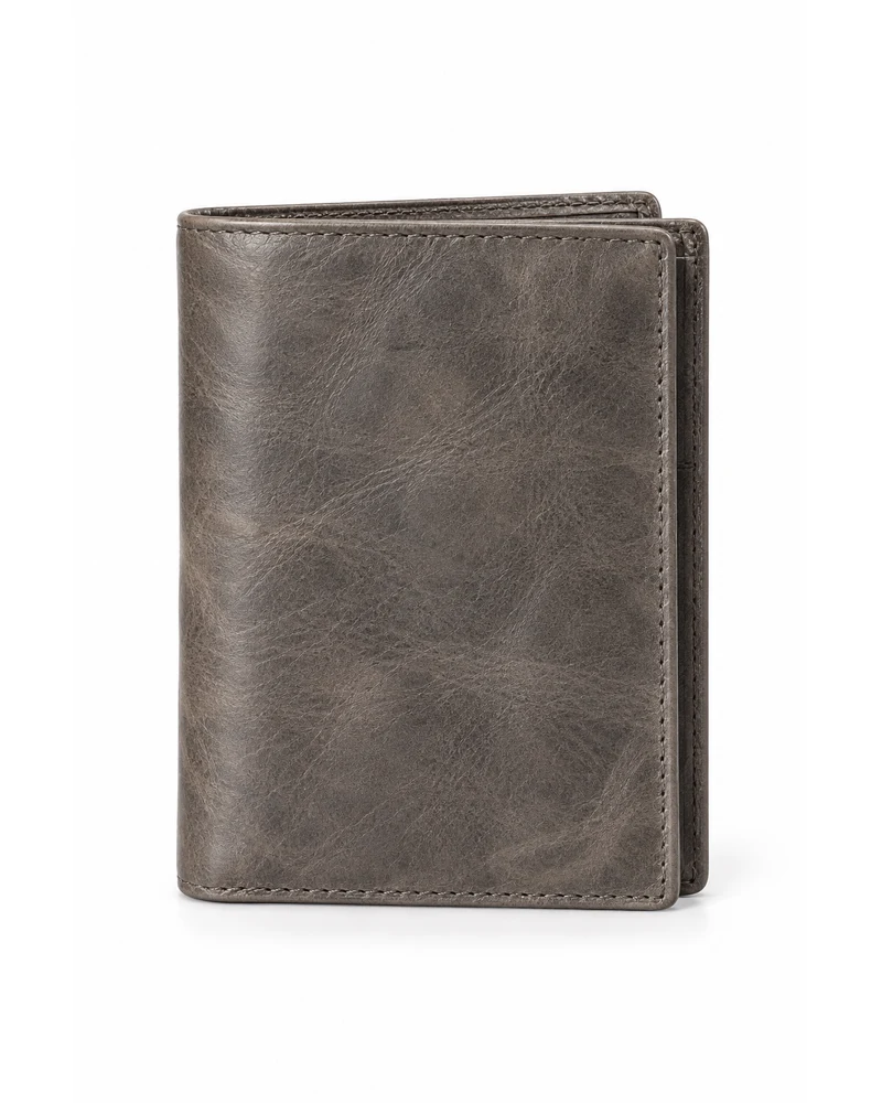 Pewter Foldover Travel Men Leather Wallet