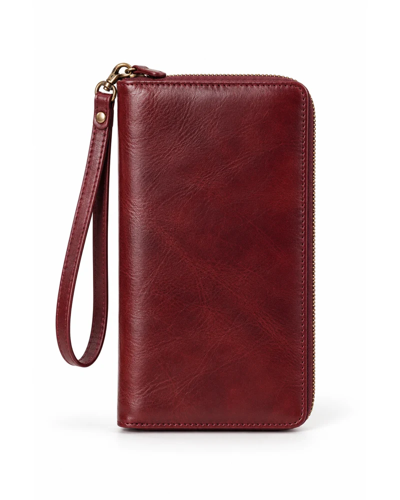 Maroon Wrist-Strap Zip Men Leather Wallet
