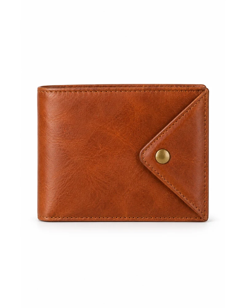 Copper Triangular-Flap Coin Men Leather Wallet