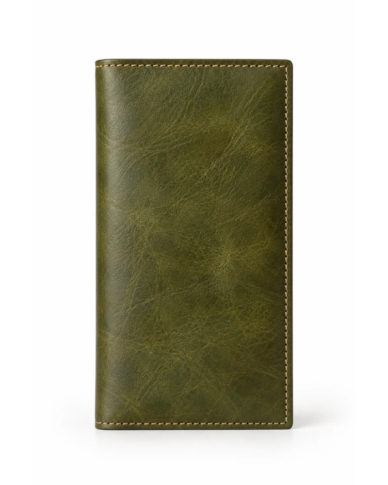 Moss Contrast-Stitch Long Men Leather Wallet