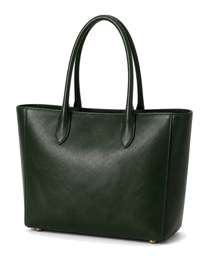 Green Structured Leather Tote Bag