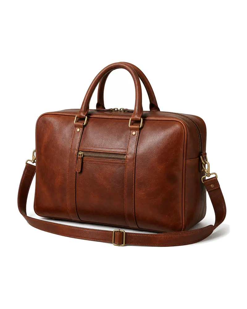 Brown Twin-Handle Leather Duffle Bag