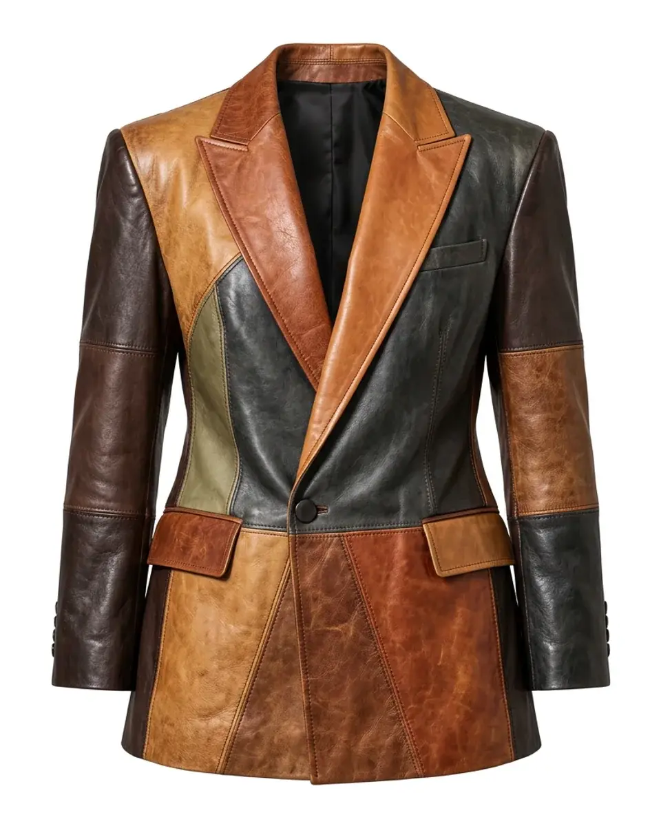 Reclaimed leather-panel blazer concept with contrasting leather panels