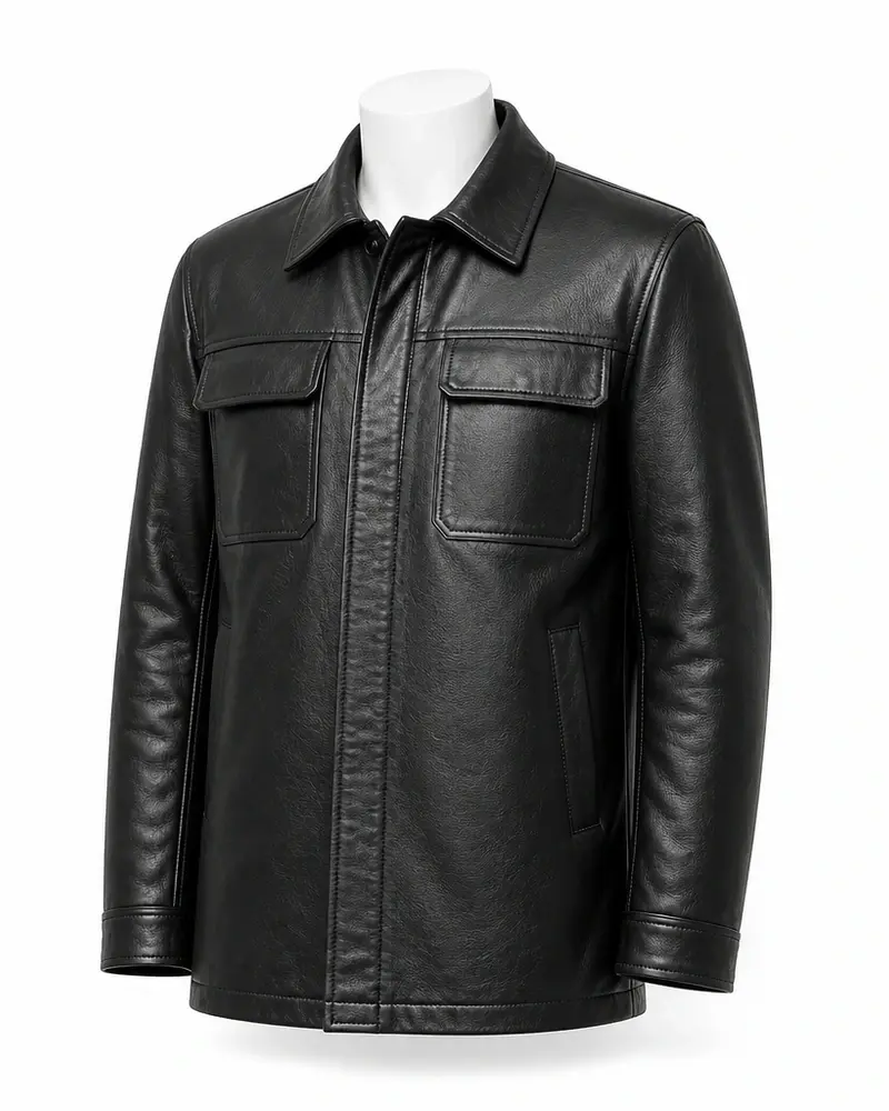 Black Cropped Men Leather Coat