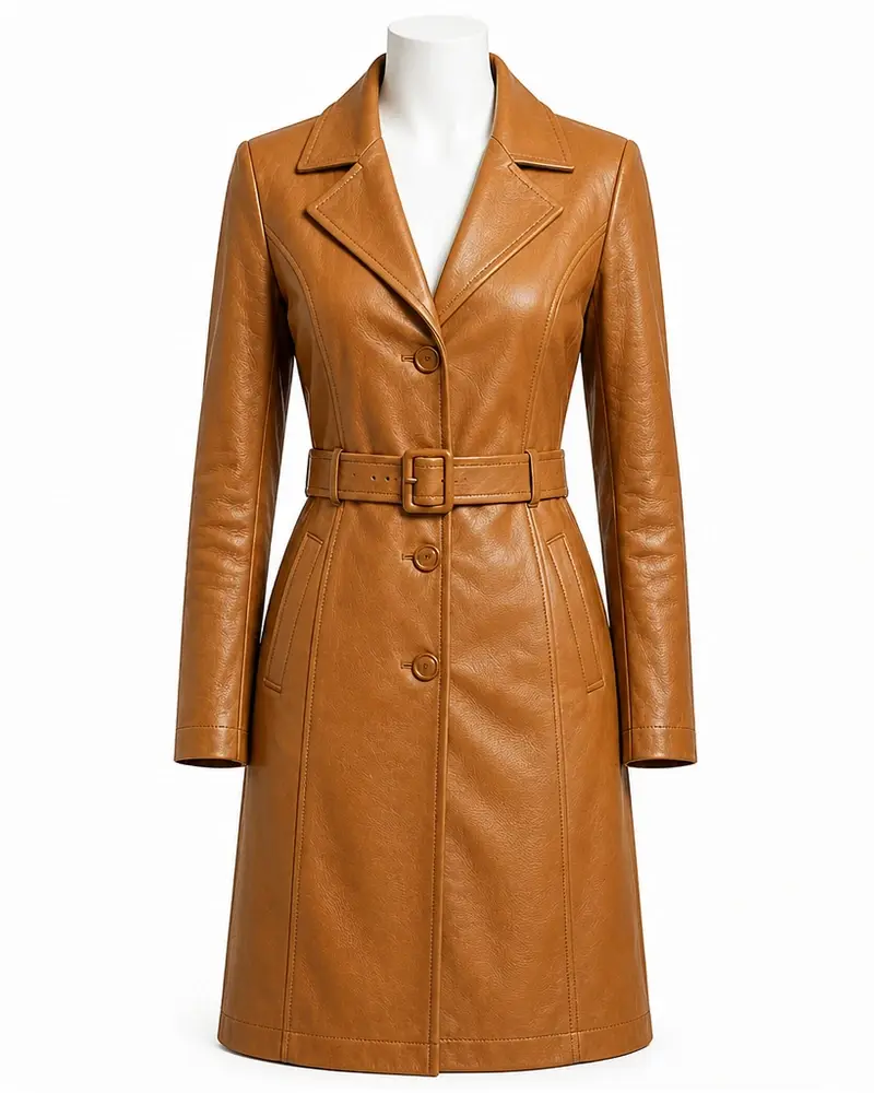 Tan Fitted Women Leather Coat