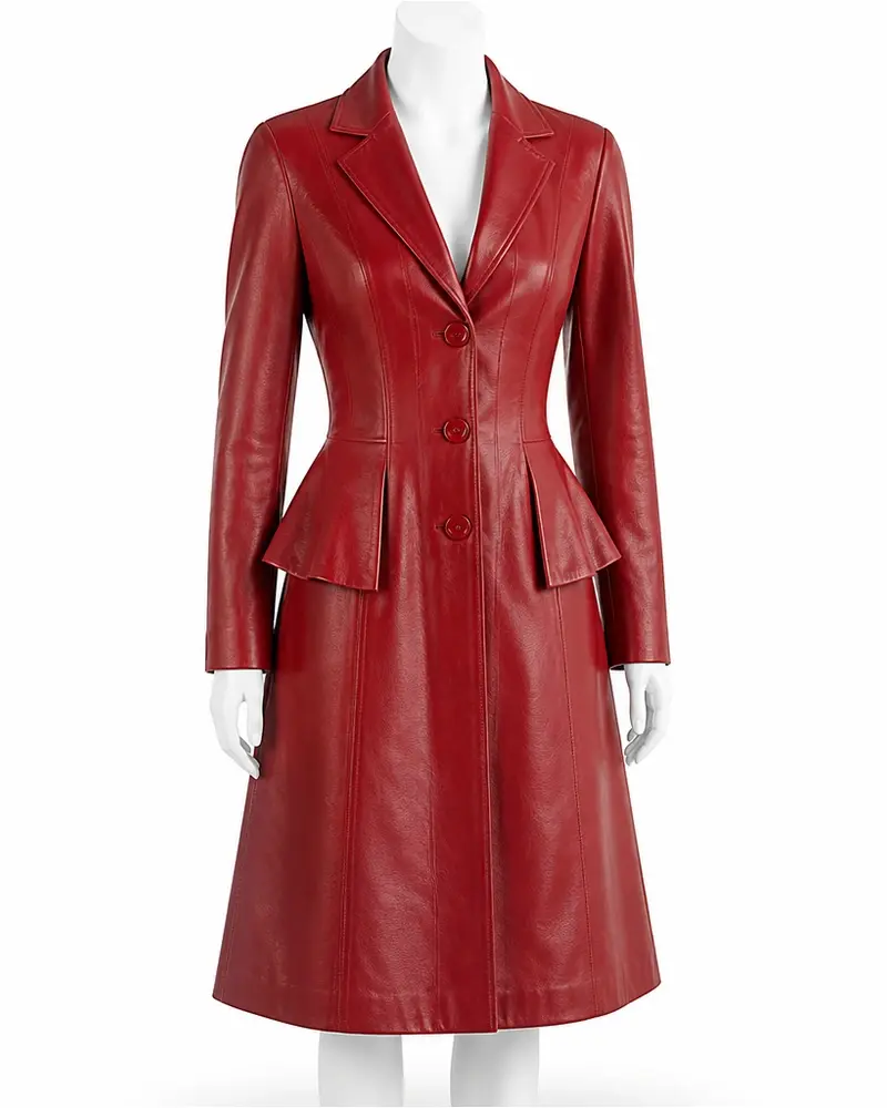 Red Peplum Women Leather Coat