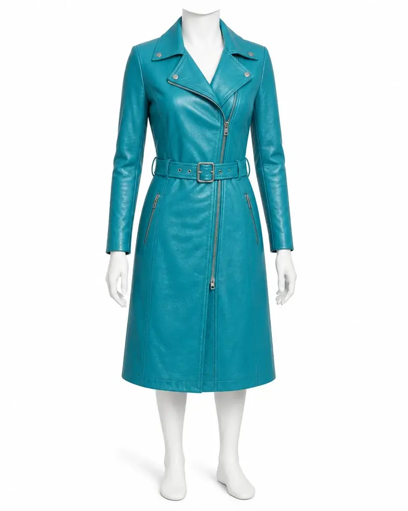 Turquoise Biker Women Leather Coat