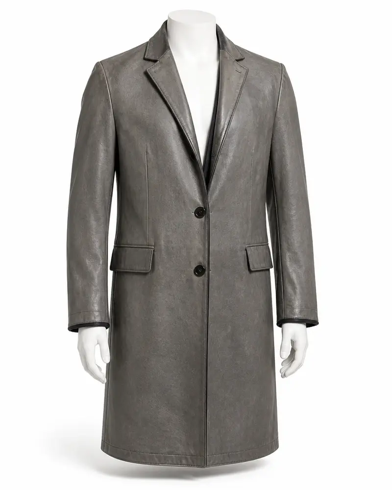 Grey Contrast-Lined Men Leather Coat